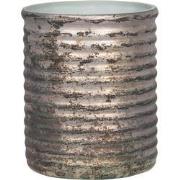 Clayre & Eef Theelichthouder  Ø 8x9 cm Koperkleurig Glas Rond Waxineli...
