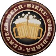 Clayre & Eef Tekstbord  Ø 35 cm Rood Geel Ijzer Beer Wandbord