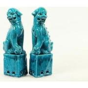 Fine Asianliving Chinese Foo Dogs Blauw Porselein Set/2 Handmade