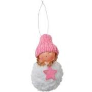 Clayre & Eef Kersthanger Engel Ø 5x9 cm Roze Wit Synthetisch Kerstboom...