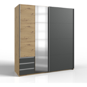 Kast 2 schuifdeuren met 1 spiegel en 3 laden H198 cm - AURICH