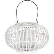 Clayre & Eef Windlicht  Ø 34x21 cm Wit Hout Glas Rond Kaarsenhouder