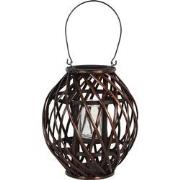 Clayre & Eef Windlicht  Ø 26x30 cm Bruin Hout Glas Rond Kaarsenhouder