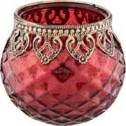 Clayre & Eef Theelichthouder  Ø 10x10 cm Rood Goudkleurig Glas Metaal ...