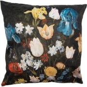 Clayre & Eef Kussenhoes  45x45 cm Zwart Polyester Bloemen Sierkussenho...