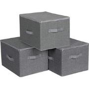 Grijze opvouwbare opbergdozen met handvatten en deksel - L40 x H25 cm