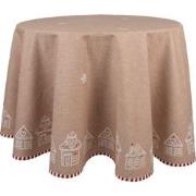 Clayre & Eef Tafelkleed Ø 170 cm Bruin Katoen Rond Gingerbread house T...