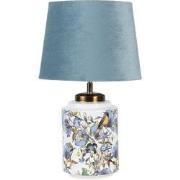 Clayre & Eef Tafellamp  Ø 25x41 cm  Blauw Wit Kunststof Rond Vogel Bur...