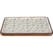 Clayre & Eef Serveerschaal  30x20x2 cm Wit Blauw Hout Rechthoek Bloeme...