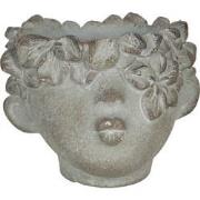Clayre & Eef Bloempot Hoofd 12x10x9 cm Grijs Bruin Steen Rond