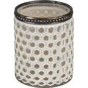 Clayre & Eef Theelichthouder  Ø 7x8 cm Wit Glas Metaal Rond Waxinelich...