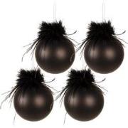 Clayre & Eef Kerstbal Set van 4  Ø 10 cm Zwart Glas Kerstboomversierin...