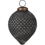 Clayre & Eef Kerstbal Ø 8x10 cm Zwart Grijs Glas Kerstboomversiering