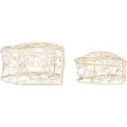Clayre & Eef Opbergmand Set van 2 10X10X6 / 8X8X5 cm Wit Metaal