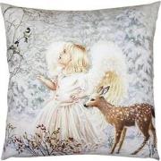 Clayre & Eef Kussenhoes  45x45 cm Wit Grijs Polyester Engel Sierkussen...