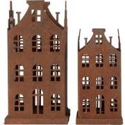 Clayre & Eef Decoratie Beeld Set van 2 Huis 11x11x21 / 8x8x16 cm Bruin...