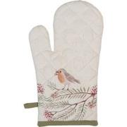 Clayre & Eef Ovenwant  18x30 cm Beige Groen Katoen Vogel Ovenhandschoe...
