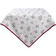 Clayre & Eef Tafelkleed  100x100 cm Wit Rood Katoen Vierkant Hulstblad...