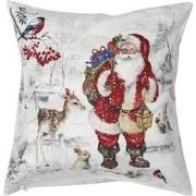 Clayre & Eef Kussenhoes  45x45 cm Wit Polyester Vierkant Kerstman Sier...