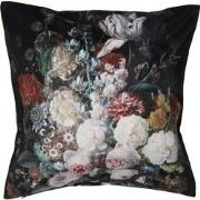 Clayre & Eef Kussenhoes  45x45 cm Zwart Polyester Vierkant Bloemen Sie...