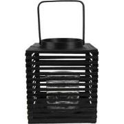 Clayre & Eef Windlicht  21x21x25 cm Zwart Bamboe Vierkant Kaarsenhoude...