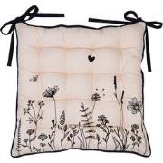 Clayre & Eef Stoelkussen Foam  40x40x4 cm Beige Zwart Katoen Bloemen Z...