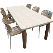 Set van Katana tafel 250x100 cm cement en 6 Bowen stoelen oyster/natur...
