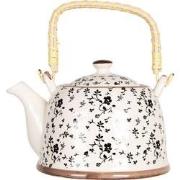 Clayre & Eef Theepot met Filter  800 ml Beige Zwart Porselein Rond Blo...