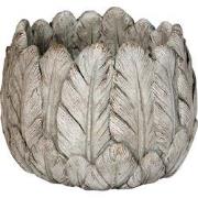 Clayre & Eef Bloempot  Ø 19x16 cm Grijs Steen Rond Veren Bloempot binn...