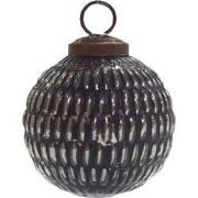 Clayre & Eef Kerstbal  Ø 7 cm Zwart Zilverkleurig Glas Kerstdecoratie