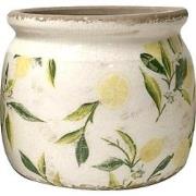 Clayre & Eef Bloempot  Ø 15x13 cm Geel Groen Keramiek Citroen Bloempot...