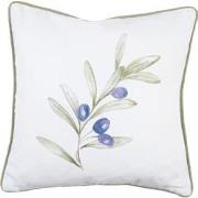 Clayre & Eef Kussenhoes  40x40 cm Wit Katoen Olijven