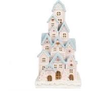 Clayre & Eef Gingerbread house met LED 13x13x26 cm Roze Kunststof Pepe...