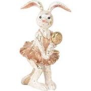 Clayre & Eef Decoratie Beeld Konijn 14 cm Beige Goudkleurig Kunststof