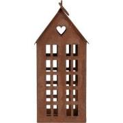 Clayre & Eef Decoratie Beeld Huis 13x11x30 cm Bruin Metaal