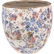 Clayre & Eef Bloempot  Ø 18x17 cm Blauw Beige Keramiek Rond Bloemen Bl...