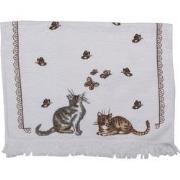 Clayre & Eef Gastendoekje  40x66 cm Wit Bruin Katoen Katten Toilet han...
