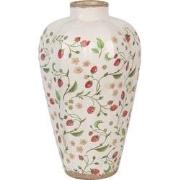Clayre & Eef Vaas Ø 24x40 cm Beige Rood Keramiek Aardbeien