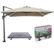 Hawaii parasol - 3x3 m - taupe doek - incl. 90 kg parasolvoet en hoes