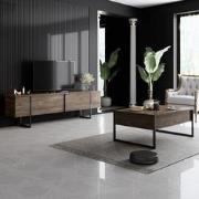 Meubelset Walnoot Luxe - Salontafel + TV Meubel - Zwart Frame