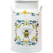 Clayre & Eef Decoratie Melkbus  Ø 19x30 cm Wit Metaal Bij en Bloemen M...