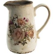 Clayre & Eef Decoratie Kan  1500 ml Roze Beige Keramiek Bloemen Waterk...