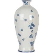 Clayre & Eef Vaas Ø 21x42 cm Wit Blauw Keramiek Bloemen