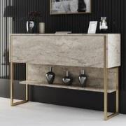 Modern Dressoir Travertijn Luxe 120x80x30 - Gouden Frame - Eén Vak