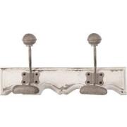 Clayre & Eef Wandkapstok 2 Haken 23x6x10 cm Wit Hout Metaal