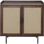 Dressoir met 2 deuren in notenhoutdecor met stoffen fronten L80 cm - J...