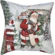 Clayre & Eef Kussenhoes  45x45 cm Wit Polyester Vierkant Kerstman Sier...