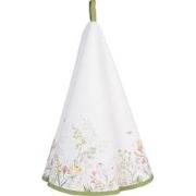 Clayre & Eef Theedoek  Ø 80 cm Wit Katoen Rond Bloemen Keukenhanddoek