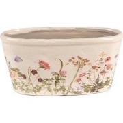 Clayre & Eef Bloempot  27x13x14 cm Roze Beige Keramiek Ovaal Bloemen B...