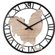 Clayre & Eef Wandklok  Ø 50 cm Bruin Zwart MDF Ijzer Kip Muurklok